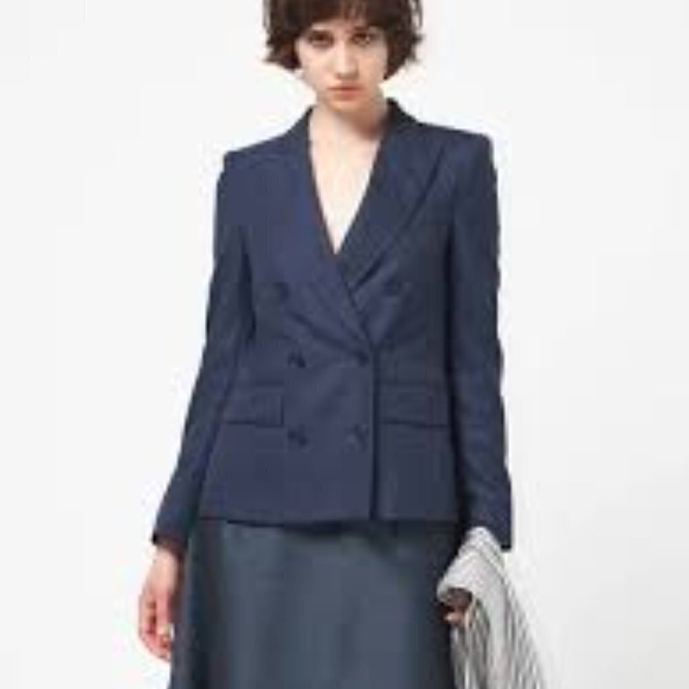 Stella McCartney Double Breasted Lamb Wool Suit Jacket Blue